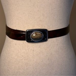 Western Leather Belt and Buckle with Cabochon Center Stone